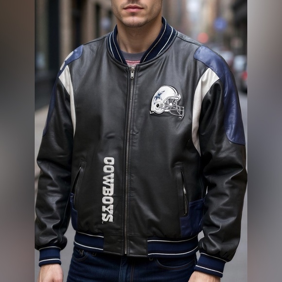 Carl Banks GIII Other - Vintage Carl Banks Dallas Cowboys Black Silver Blue Leather Bomber Jacket XL